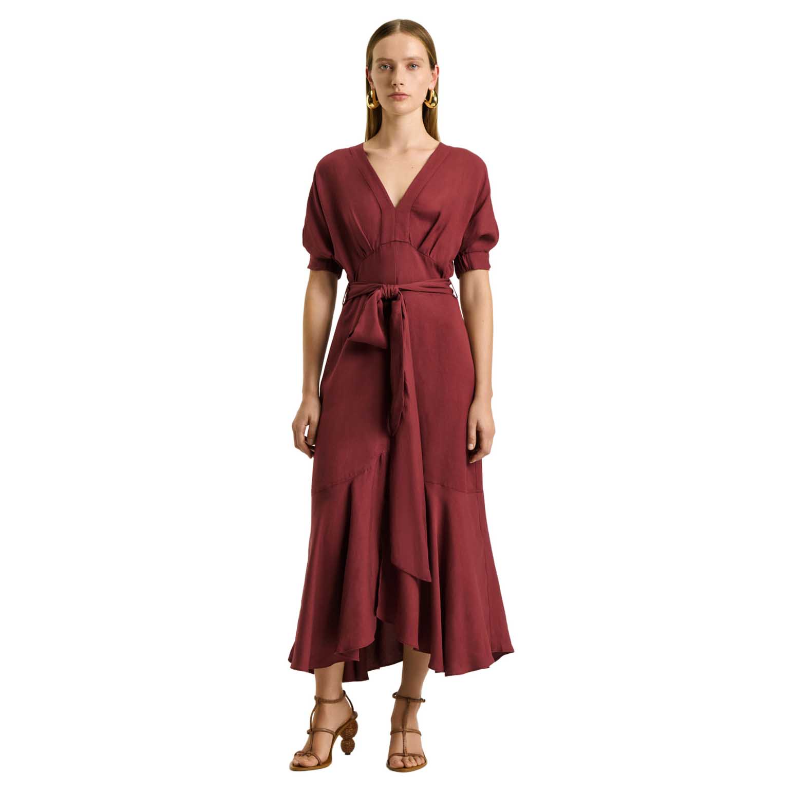 Veronika Maine Viscose Linen Belted Midi Dress